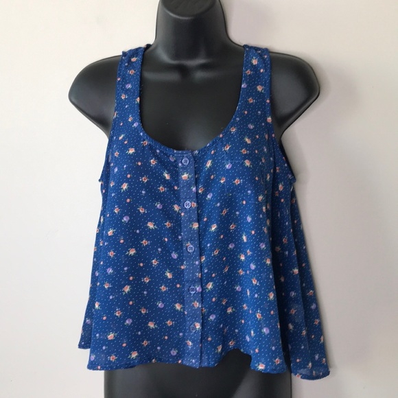 Tiny Floral print Tank Button Down Tank Top - Picture 4 of 13